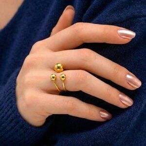 18K Gold Plated Adjustable Triple Beads Stainless Steel Statement Ring 💍✨